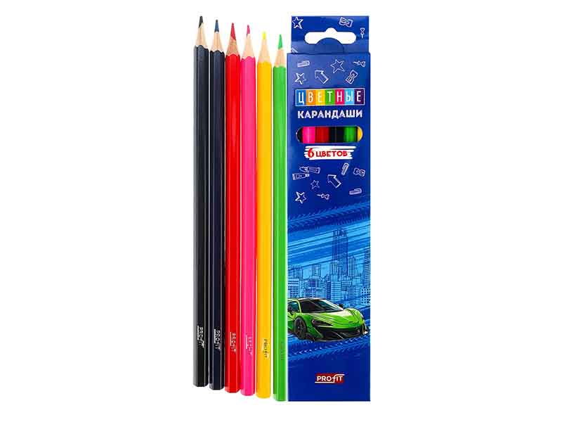 Карандаши цв. "Спорткар" 6 цв., 2.8 мм, шестигр. КЦ-2632