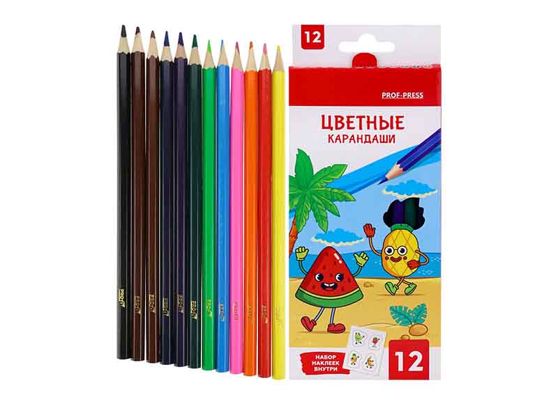 Карандаши цв. "Смешные фрукты" 12 цв., 2.6 мм, дерев. КЦ-4743