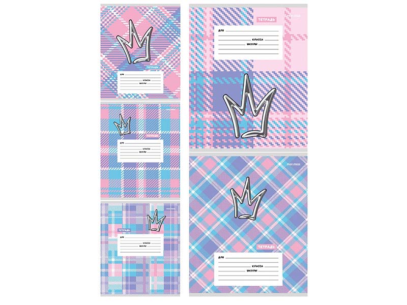 Тетрадь 12 л. Корона, клетка, ассорти. 12-4421