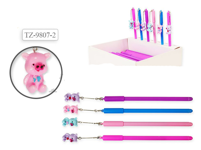 Ручка шар. "Свинка" с подвеской, цв. микс, синяя