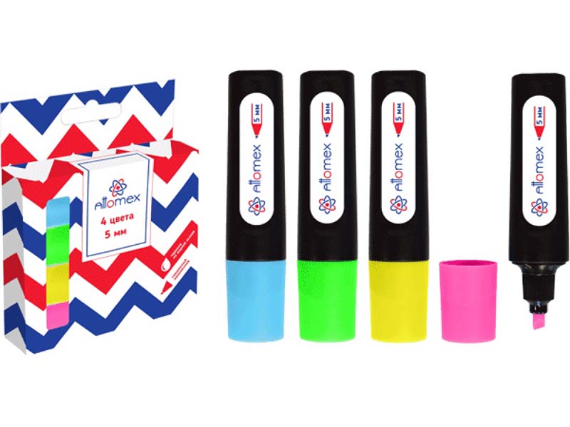 Набор текстовыделителей "Attomex" 4 шт., скош. након., к/к. 5045356