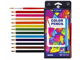 Карандаши цв. акварельные Yalong 12 цв., 3 мм, трехгр., заточ., кисть, к/к