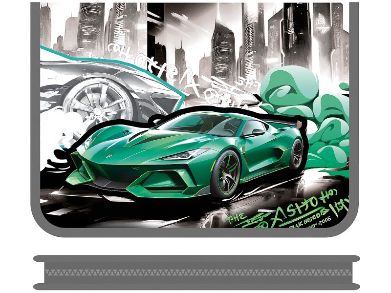 Папка для тетрадей А5 "Зеленый спорткар" 23х18 см, молния вокруг, пласт.