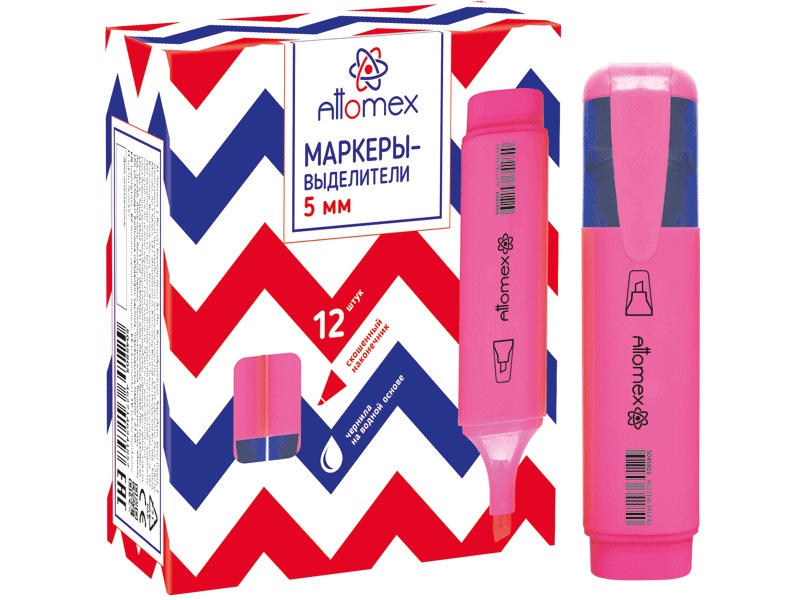 Текстовыделитель Attomex, скош. након. 1-5 мм, розовый (кратно 12)