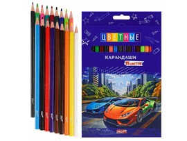 Карандаши цв. "Авто" 18 цв., 2.8 мм, шестигр., к/к. КЦ-4704