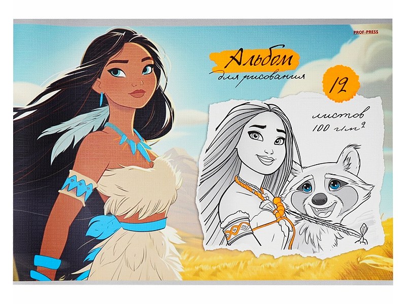 Альбом для рисов. А4 12 л. Индейская девушка и енот. 12-0236