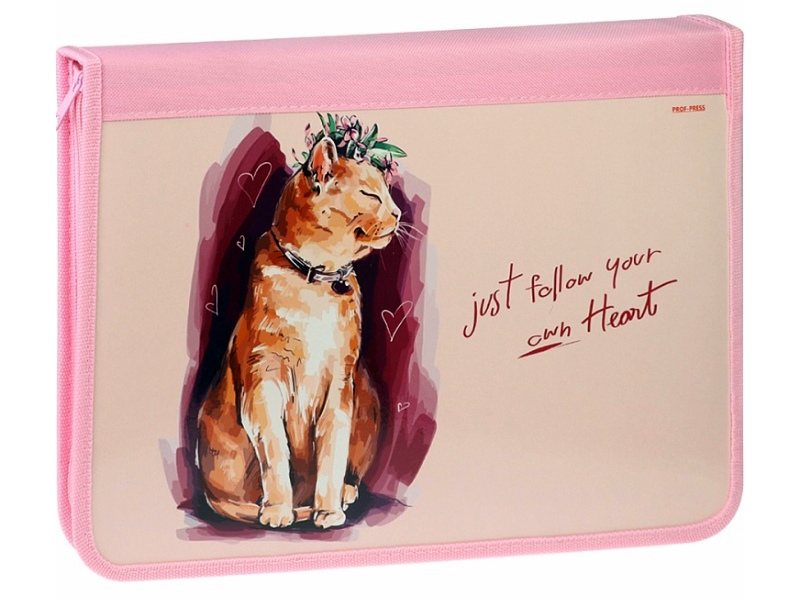 Папка для труда "Грациозный кот" 34х23.5 см, молния по кругу.  ПТР-8611
