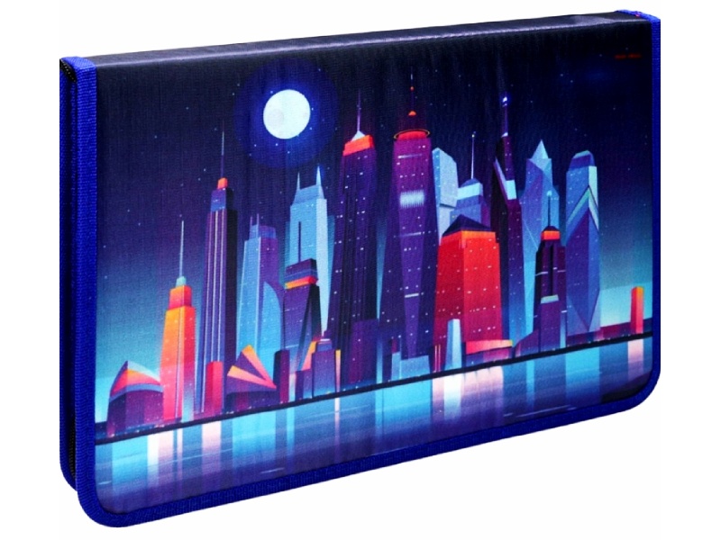 Папка для труда "Неоновый мегаполис" 34х23.5 см, молния по кругу.  ПТР-8971
