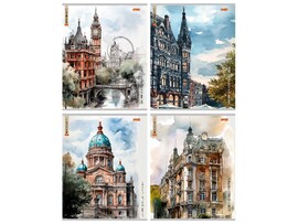 Тетрадь 96 л. Города в акварели, линия, втоой блок. 96-9533