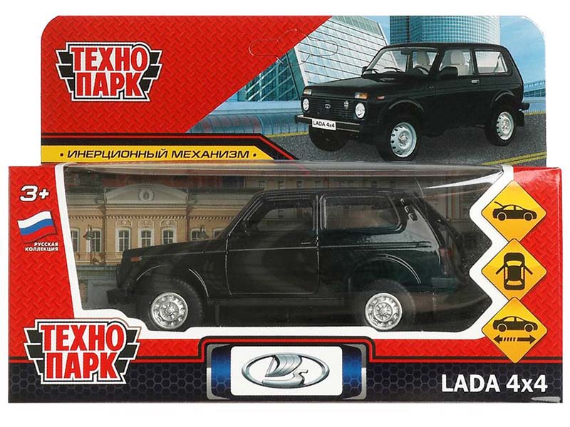 Машина металл. LADA 4x4 12 см, двери, багаж., инерц., черный. Технопарк
