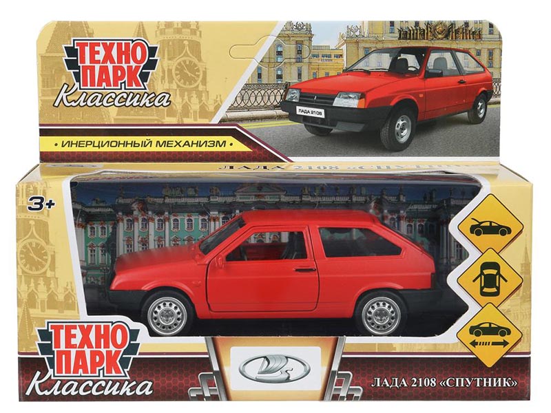 Машина металл. LADA-2108 Спутник 12 см, дв., багаж., инерц., мат. красный. Технопарк