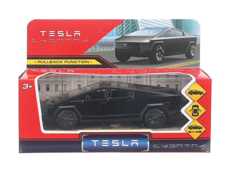 Машина металл. Tesla Cybertruck 13.7 см, дв., инерц., черный, кор. Технопарк