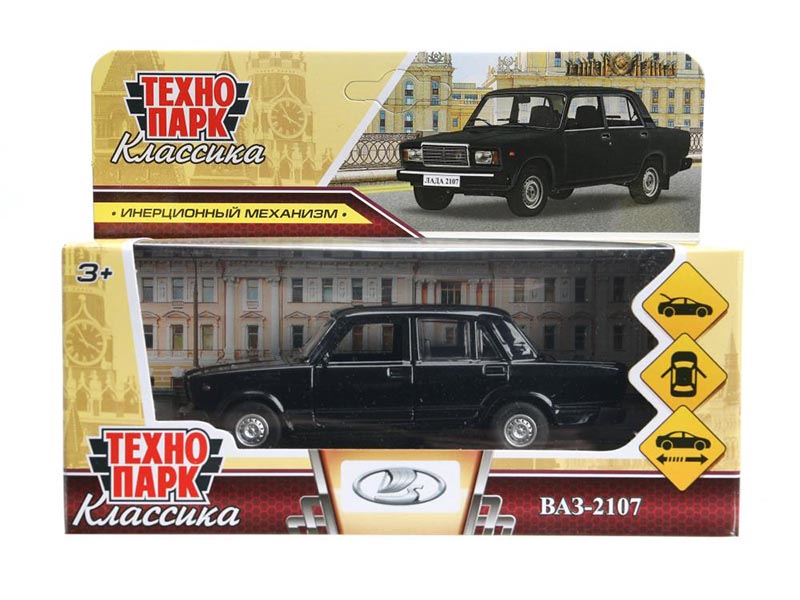 Машина металл. ВАЗ-2107 12 см, дв., багаж., инерц., черный. Технопарк