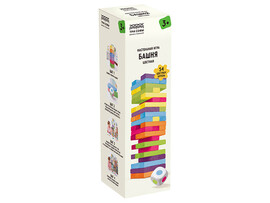 Настольная игра Башня: 54 цв. бруска, кубик, уголок, в кор.