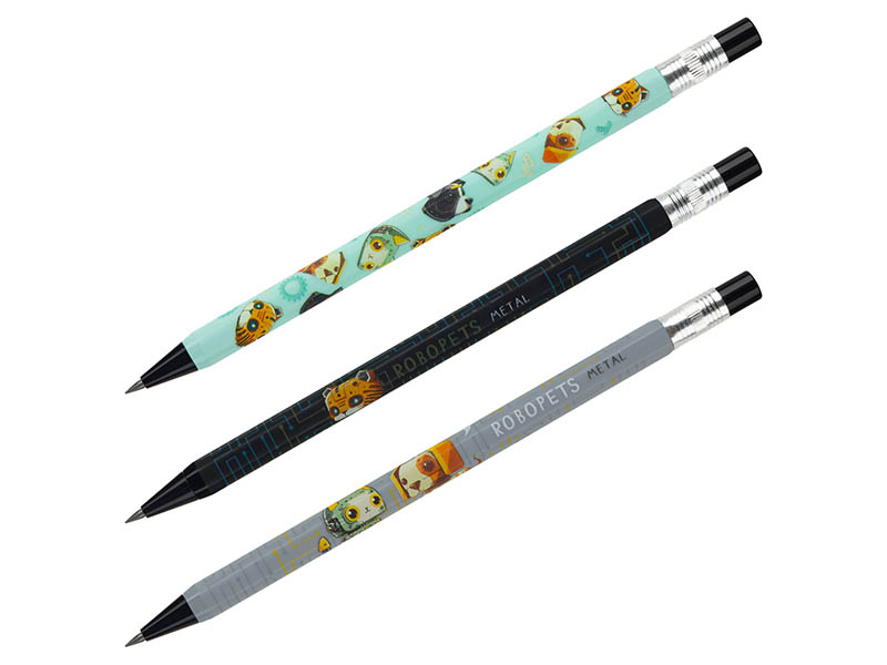 Карандаш механич. "Robopets" 2 мм, HB, софт-тач, точилка, ассорти