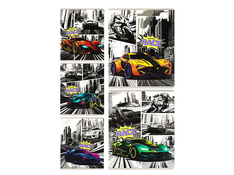 Тетрадь 48 л. Авто в стиле комиксов, клетка, цв. мел. обл. 48-5701