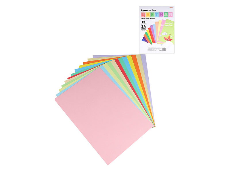 Бумага цветная А4 "Pastel intensive" 24 л., 12 цв., двустор. 24-2092