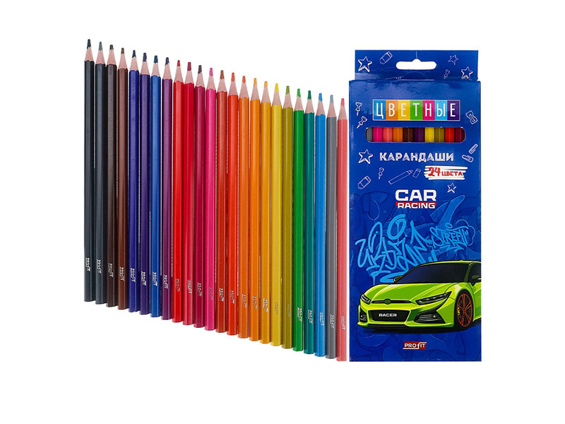 Карандаши цв. "Суперкар" 24 цв., 2.8 мм, шестигр., к/к. КЦ-2630