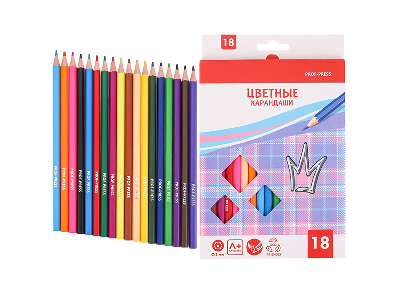 Карандаши цв. "Корона" 18 цв., 3 мм, шестигр., к/к. КЦ-9301