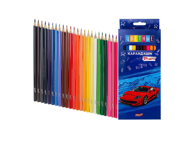 Карандаши цв. "Спорткар" 24 цв., 2.8 мм, шестигр. КЦ-2637