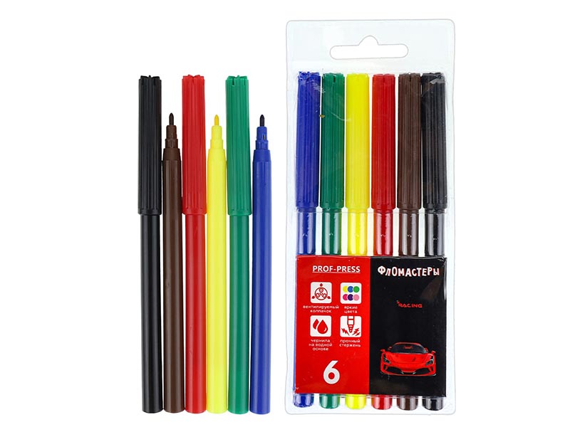 Фломастеры "Красное авто" 6 цв., вентил. колп., блист. ФВ-2555