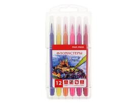 Фломастеры-кисточки "Travel" 12 цв., вент. колп., пласт. кейс. ФЛ-8514