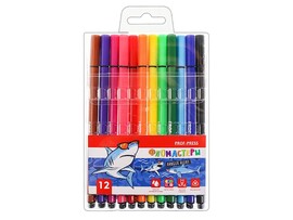 Фломастеры "Cool shark" 12 цв., трехгр., блистер. ФВ-1457