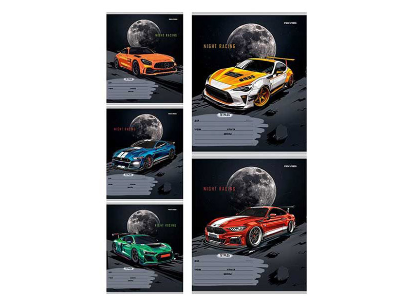 Тетрадь 12 л. Авто и луна, клетка, цв. мел. обл. 12-2308