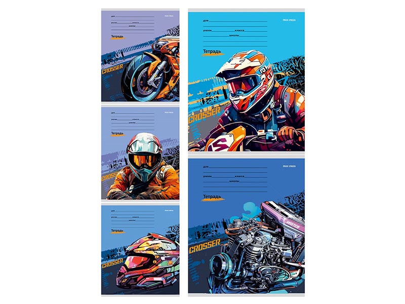 Тетрадь 12 л. Мотоциклетная тема, клетка, цв. мел. обл. Т12-3926