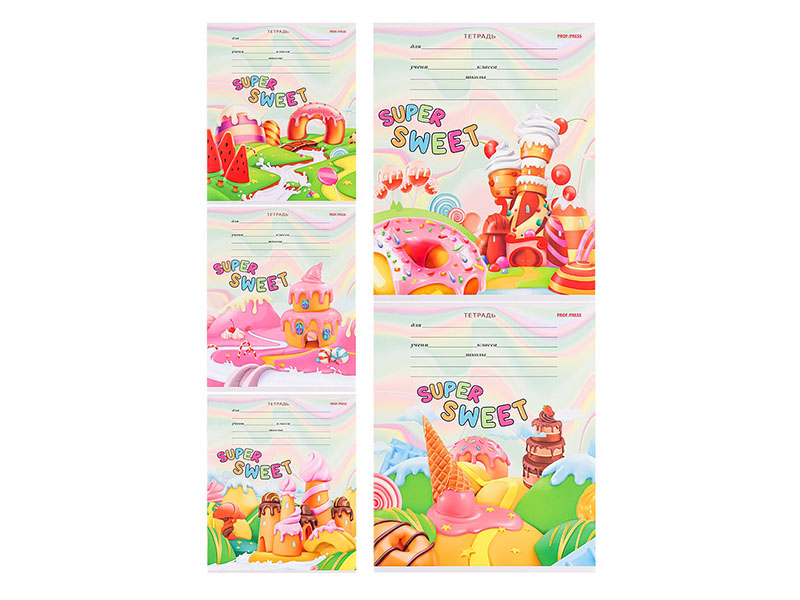 Тетрадь 12 л. Сладкая страна, клетка, цв. мел. обл. 12-1390 (кратно 10)