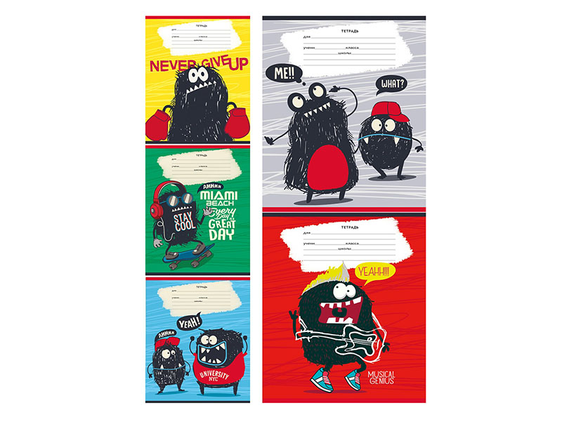 Тетрадь 18 л. Прикольные монстрики, линия, цв. мел. обл. 18-3698