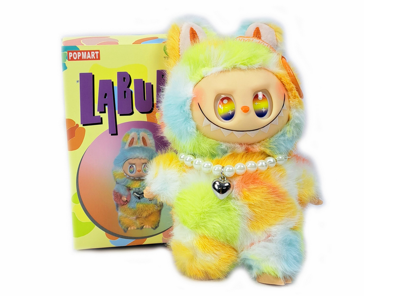 Игрушка-подвеска "Лабубу радужный" сюрприз с бусами (мех) 16 см в кор.