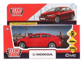 Машина металл. Honda Civic 12 см, двери, багаж., инерц., красный, кор. Технопарк