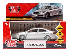 Машина металл. Honda Civic 12 см, двери, багаж., инерц., серебр., кор. Технопарк