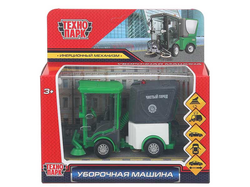Машина металл. Уборочная машина 11 см, дв., багаж, зеленый. Технопарк