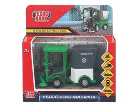 Машина металл. Уборочная машина 11 см, дв., багаж, зеленый. Технопарк