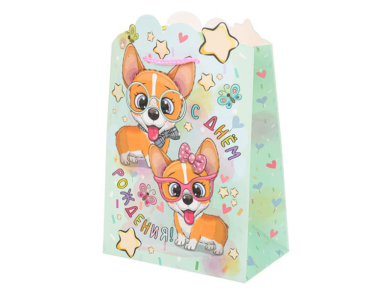 Пакет подар. С ДР. Корги, 26*18 см, вырубка. PMF-114606-C