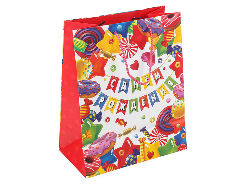 Пакет подар. мат. лам. С ДР. Флажки, 26*31 см. PL-122082-HBZ3