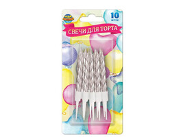 Свечи д/торта "Витые. Серебро" 10 шт., с держат., блист. CC-129161-BL