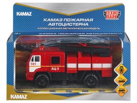 Машина металл. KAMAZ 43502 Пожарная 15 см, дв., подв. дет., инерц, кор. Технопарк