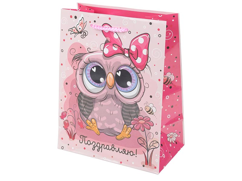 Пакет подар. глянц. лам. Поздравляю. Сова, 18х23 см. P2SM-113281-AN