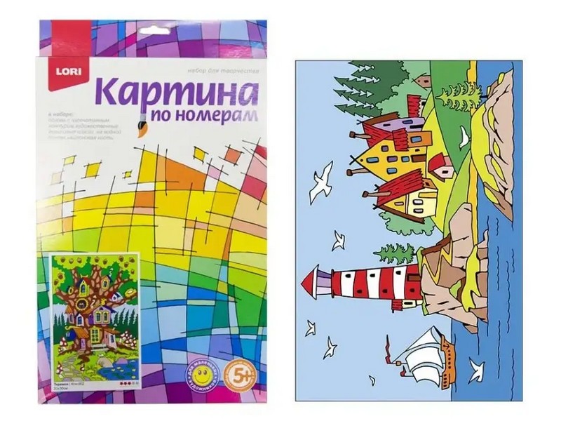 Донецк игрушка оптом Картина на картоне с красками 20*28,5 см по номерам. СКАЗОЧНЫЙ МАЯК