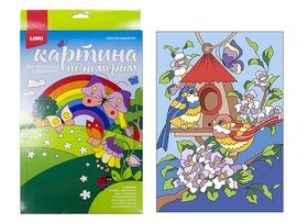 Картина на картоне с красками 20х28,5 см по номерам. ВЕСЕННИЕ ПТИЧКИ доставка оптом в Донецк