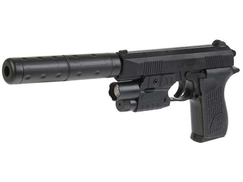 Пистолет с пульками, лазер. прицел, фонарь, глушит., в пак. 100000233