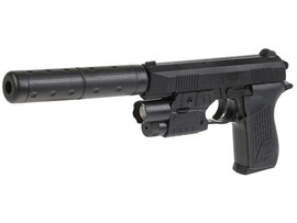 Пистолет с пульками, лазер. прицел, фонарь, глушит., в пак. 100000233