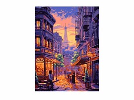 Картина на картоне с красками 28,5х38 см по номерам. Вечерний город доставка оптом в Донецк