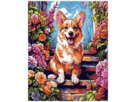 Картина на картоне с красками 40х50 см по номерам. Корги в цветах доставка оптом в Донецк