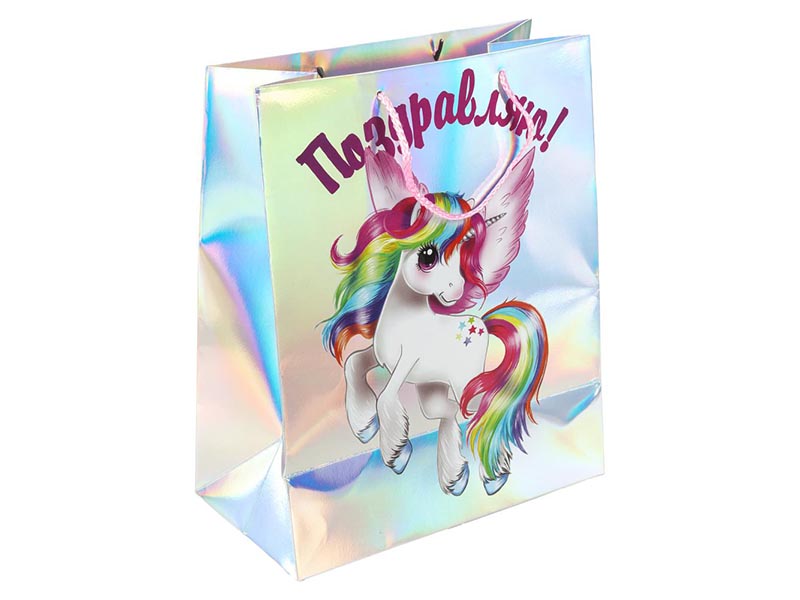 Пакет подар. Единорог 26х32 см, голография. PGL-113301-U