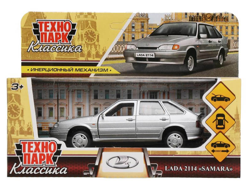 Донецк игрушка оптом 4680107937636 Машина металл LADA-2114 "SAMARA" 12 см, двери, багаж, инерц, серебрист, кор. Технопарк в кор.2*36шт 2114-12-SR
