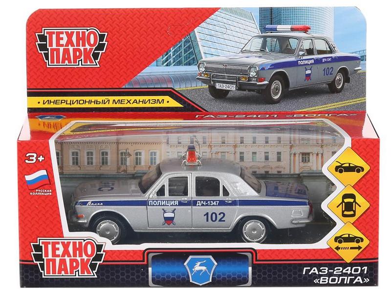 Донецк игрушка оптом 4690590210895 Машина металл ГАЗ-2401 ВОЛГА ПОЛИЦИЯ 12 см, двери, багаж, серебристый, кор. Технопарк в кор.2*36шт 2401-12POL-SR